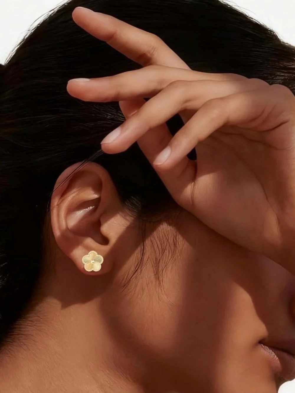 Gold Plated Clover Floral Stud Earrings - Women Jewelry